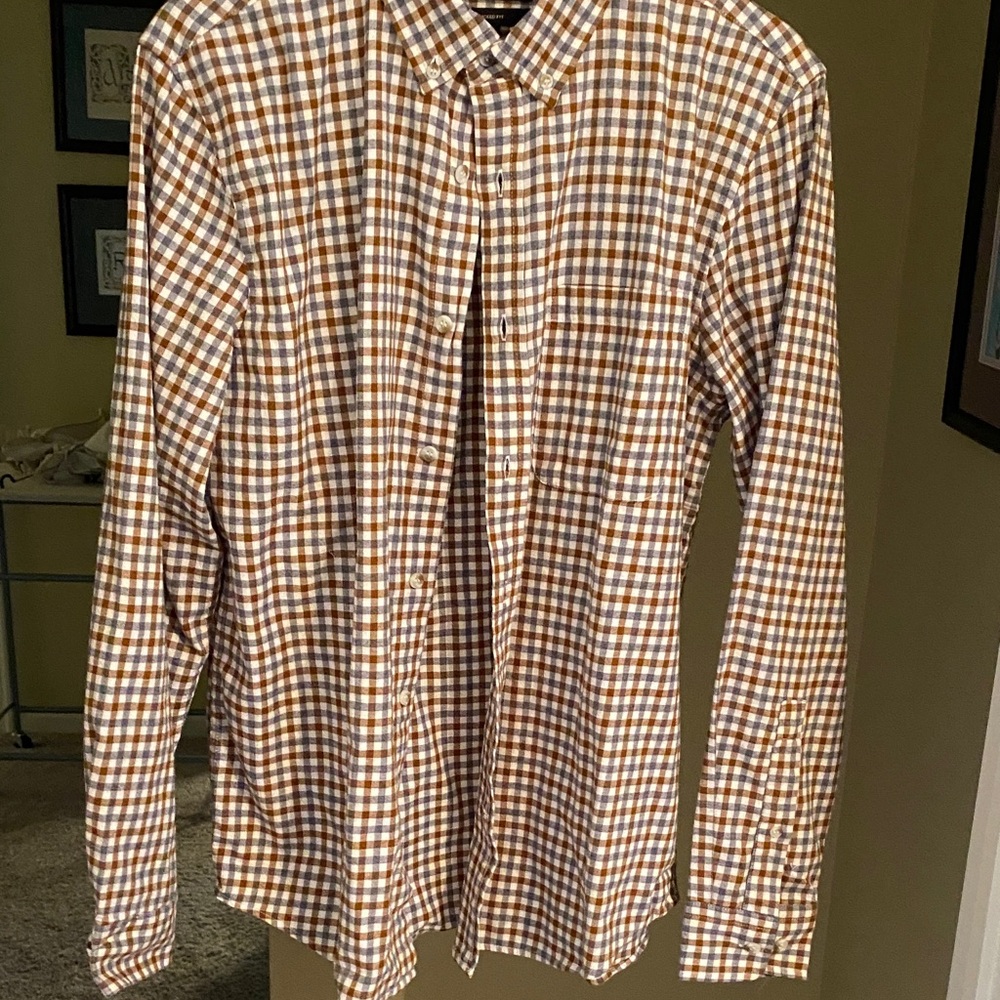 Banana Republic Brown and White Gingham Button-Down Shirt